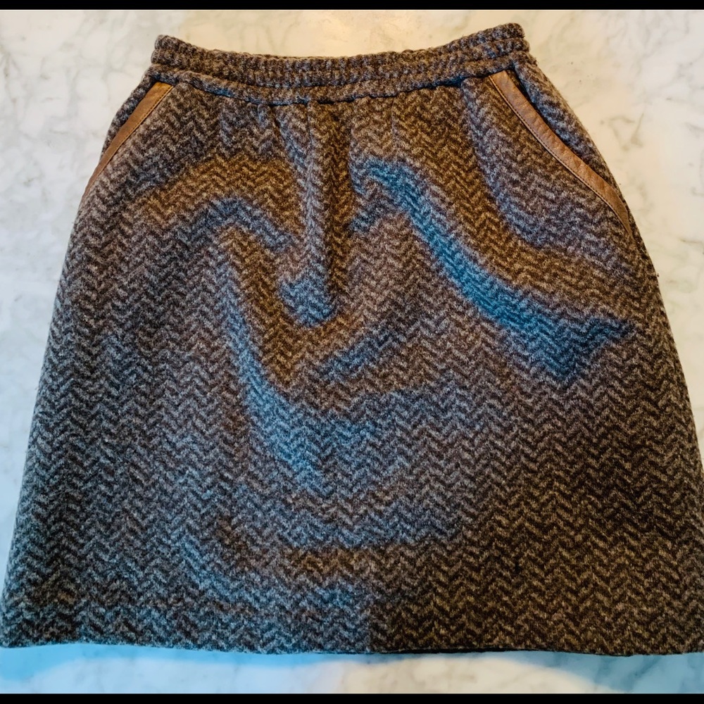 Jcrew herringbone wool skirt with leather accents